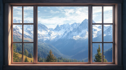 Fototapeta premium Mountain panorama window views scenery nature landscape scene scenery wallpaper backdrop