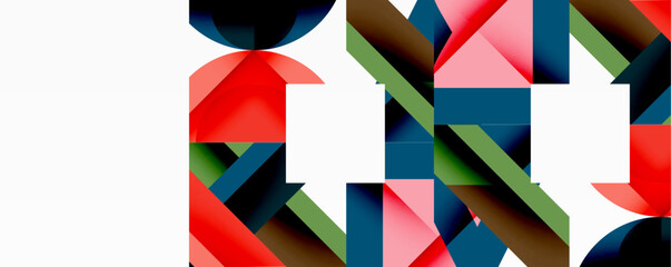 Abstract geometric composition with interlocking circular and angular shapes, featuring smooth gradients and sharp contrasts on a white background