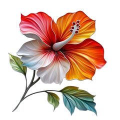 Obraz premium Collection of colored hibiscus with leaves isolated on white background 