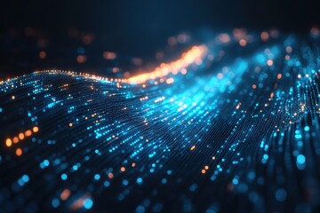 Fototapeta premium Abstract blue and orange glowing particle wave. Ideal for tech, data, or network concepts.