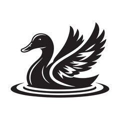 Duck Bird Silhouette Vector Illustration, Solid White Background.