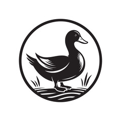 Duck Bird Silhouette Vector Illustration, Solid White Background.