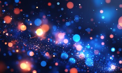 Obraz premium Vibrant Abstract Background Featuring Colorful Bokeh Lights and Sparkling Stars in a Dreamy Blue and Orange Color Palette
