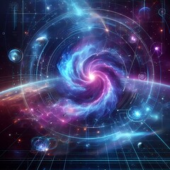 Abstract futuristic realms holographic space background with holographic planetary orbit