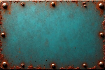 Retro-style steel plate with weathered rivets, close-up, grunge, industrial