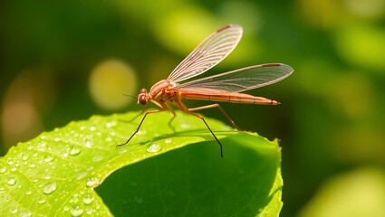 Graceful Crane Fly Resting on a Vibrant Green Leaf