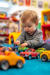 A child explores different shapes and sizes with a set of wooden puzzle pieces