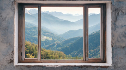 Fototapeta premium Mountain vista resort window views scenery nature landscape scene scenery wallpaper backdrop
