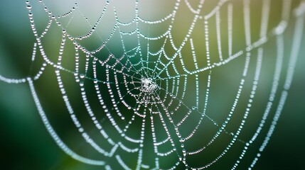A close up of the spider web with water droplets