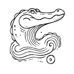 Abstract Crocodile Head Illustration – Black and White Tribal Reptile Design for Tattoos, Logos, and Printable Wildlife Art