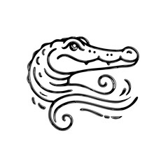 Abstract Crocodile Illustration – Black and White Tribal Reptile Design for Tattoos, Logos, and Printable Wildlife Art