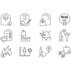 Weight loss icons set. Set of editable stroke icons.Set of Weight loss