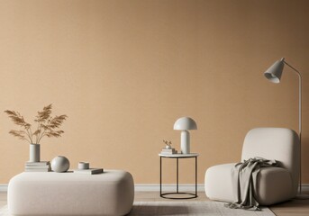 Beige Room Interior Design with Modern Armchair and Lamps