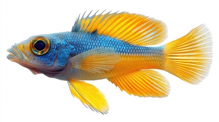 Fototapeta premium Blue-gold fish swimming, isolated white background, aquarium use