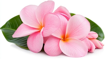 Obraz premium Pink Plumeria Flowers on Leaf with Soft Focus Background