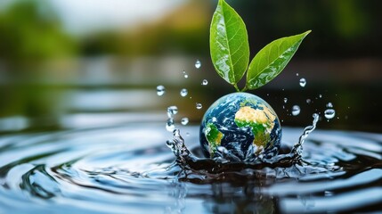 A visually captivating image depicting an earth shaped water droplet gently floating above a rippling water surface symbolizing the fragile balance and interconnectedness of our planet s ecosystems