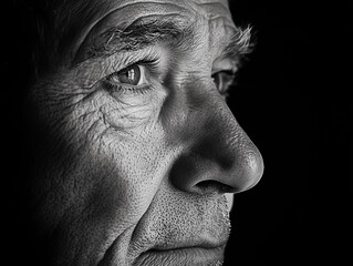 Obraz premium A Close-up Portrait of an Elderly Man with Deep Wrinkles and Wise Eyes, Dramatic Lighting
