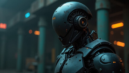 Futuristic Robot in Urban Decay; Sci-Fi - Dark/Moody Atmospherics