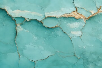 Obraz premium Cracked Turquoise Texture with Golden Veins on a Weathered Surface Design