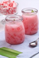 Es Biji Delima or Sago Pearl Ice made from sago for Traditional Dessert in Indonesia