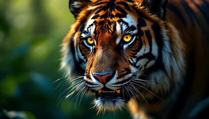 Obraz premium Close-up of Striking Tiger with Intense Gaze in Natural Habitat