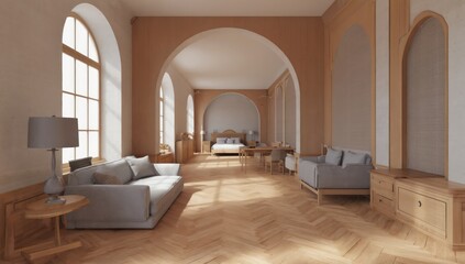 Luxurious Beige Interior with Large Windows