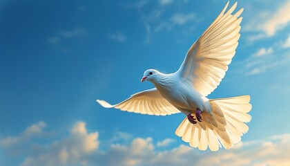 Obraz premium Graceful Doves Soaring in Blue Sky