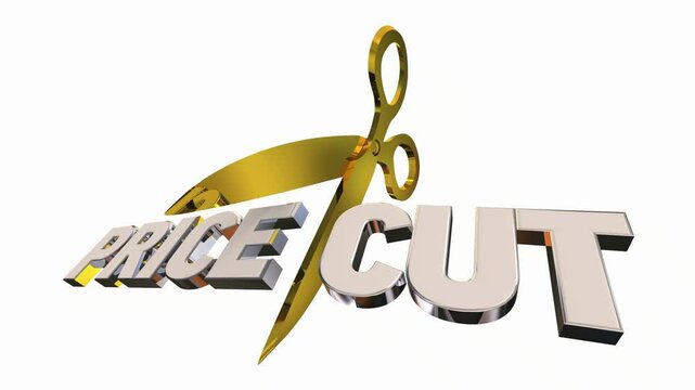 Price Cut Scissors Slice Words Reduced Costs Save Money Lower Savings 3d Animation