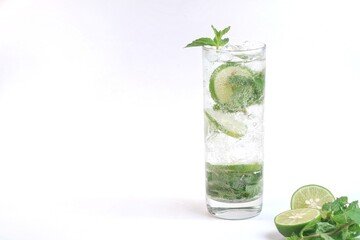 iced lime soda with mint - refreshing drink isolates on white background
