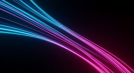 A dynamic glowing arrow, formed from vibrant blue and red light trails, points upwards on a dark background, suggesting motion and progress.