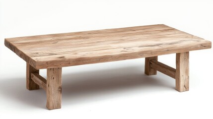 Rustic wooden coffee table on white background. Possible use  Interior design catalog, furniture catalog