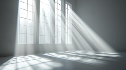 Sunlight streams through large windows in a minimalist room