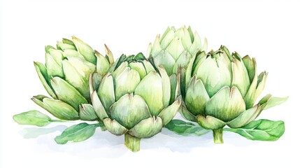 Obraz premium A beautiful illustration of fresh artichokes, showcasing their vibrant green colors and unique structure. Perfect for culinary and botanical projects.