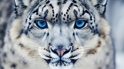 Obraz premium Closeup Portrait of a Snow Leopard with Striking Blue Eyes