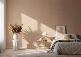 Beige Cork Wall Bedroom Interior Design