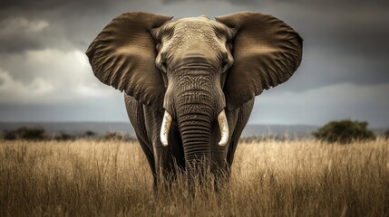 African Elephant in Golden Grassland