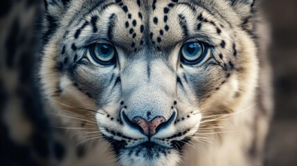 Close Up Portrait of a Snow Leopard with Striking Blue Eyes
