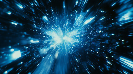 Fototapeta premium Abstract Blue Data Streams with Glowing Dots and Lines Depicting AI Core Computation in Futuristic Tech Scene