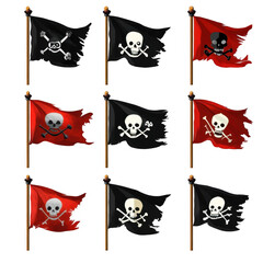Fototapeta premium Collection of Pirate Flags Featuring Skull and Crossbones Symbols