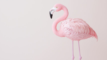 Fototapeta premium Pink Flamingo Elegance: A striking flamingo stands gracefully, its delicate pink plumage contrasting against the muted backdrop.