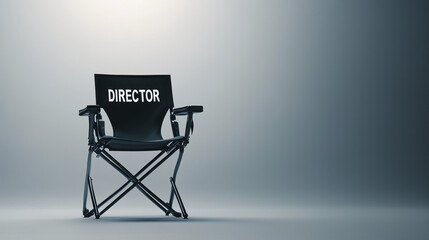 Fototapeta premium Director's Chair: The iconic director's chair sits centered, bathed in cinematic lighting, a symbol of leadership and creativity on set.