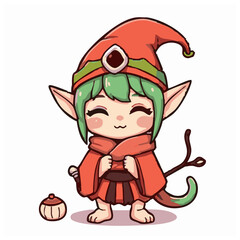 A cute happy lovely joyful elf illustration 