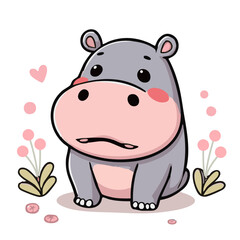 a happy cute cheerful hippo illustration 