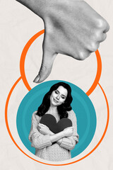 3D collage design composite trend artwork sketch of body language symbol hand sign gesture thumb...