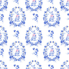 Grandmillennial Chinoiserie Easter seamless pattern 