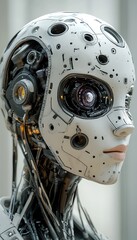 Fototapeta premium Futuristic robot head profile, neutral expression, modern design
