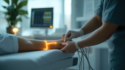 Nerve therapy being administered by a healthcare professional in a serene, well-lit clinic. Featuring recovery and healing