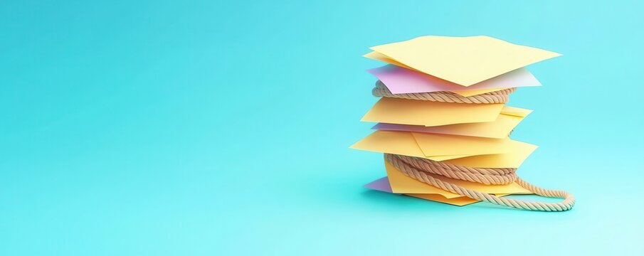 A colorful stack of sticky notes sits on a bright blue background, showcasing a fun and organized way to capture ideas or reminders.