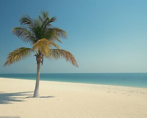 Obraz premium Solitary Palm on Pristine Beach Seascape
