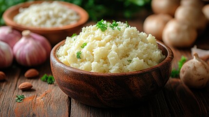 Creamy Mashed Potatoes, Rustic Bowl, Garlic, Mushrooms